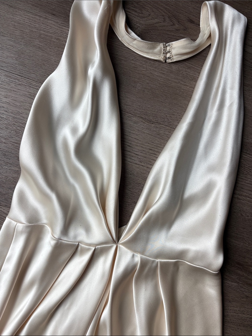 Vintage Hollywood Geri Gerard Ivory 100% Silk Backless Plunge Halter Dress USA - Picture 4 of 10